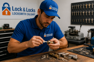 Residential lock rekeying by a professional locksmith in Calgary